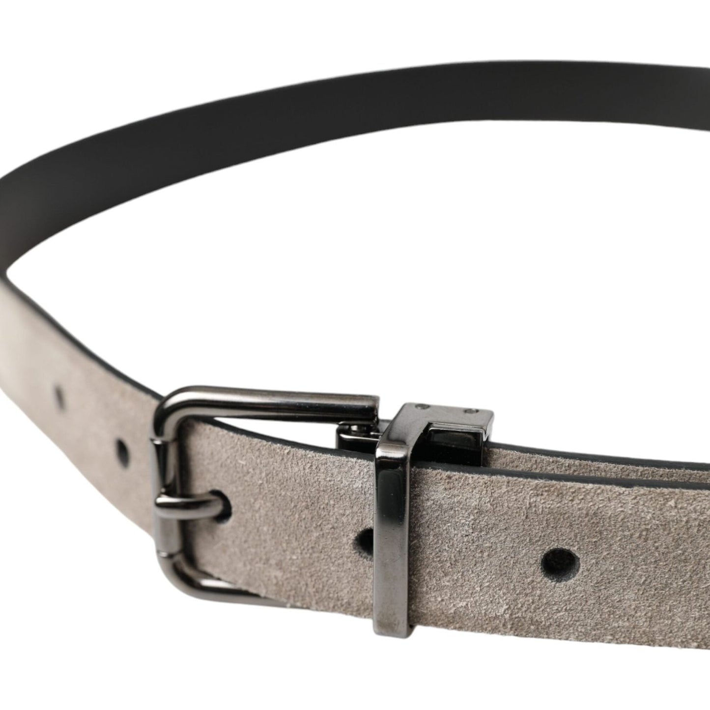 Beige Suede Leather Silver Metal Buckle Belt