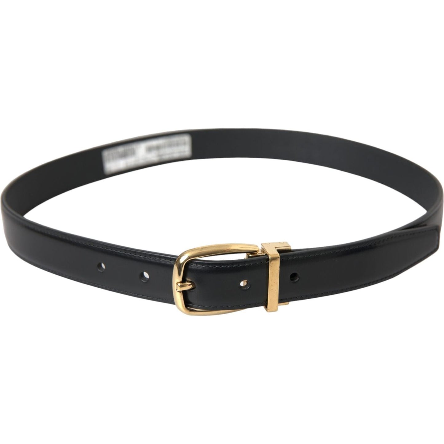 Black Calf Leather Gold Metal Buckle Belt