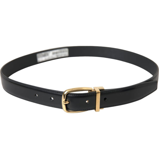 Black Calf Leather Gold Metal Buckle Belt