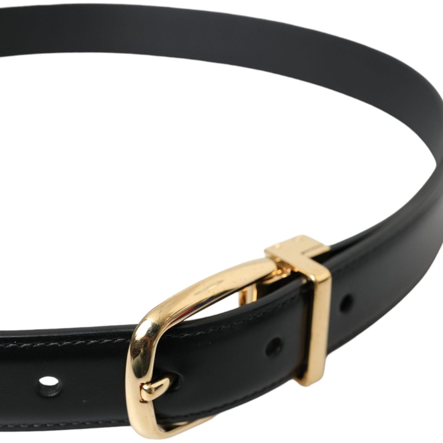 Black Calf Leather Gold Metal Buckle Belt