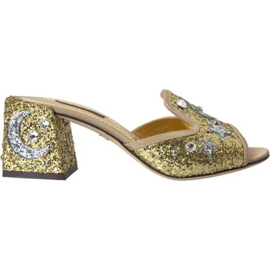 Dolce & Gabbana | Gold Sequin Leather Heels Sandals Shoes| McRichard Designer Brands   