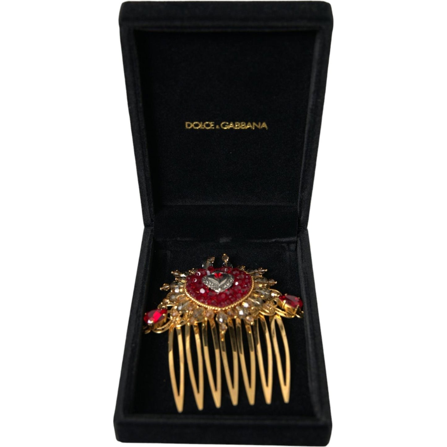 Dolce & Gabbana Gold Brass Crystal Heart Women Hair Comb gold-brass-crystal-heart-women-hair-comb