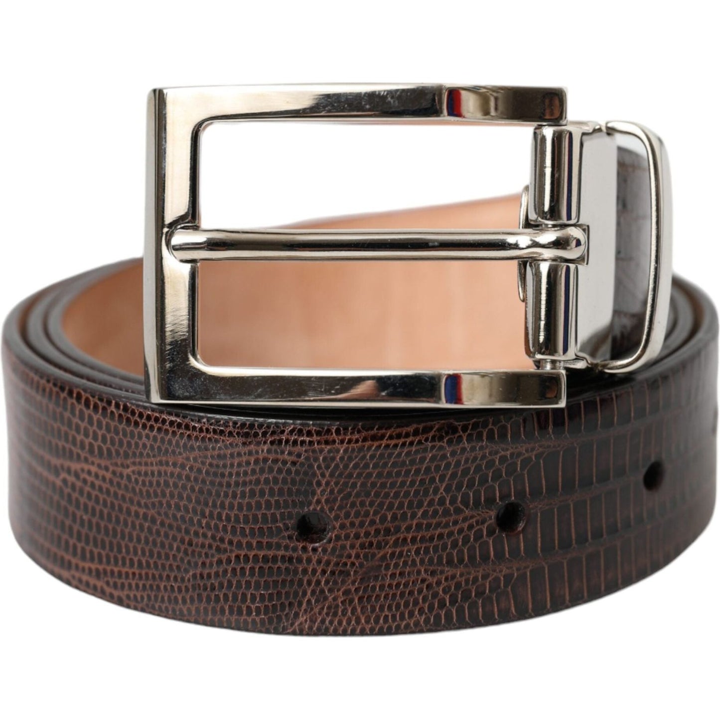 Brown Croc Leather Silver Metal Buckle Belt Men