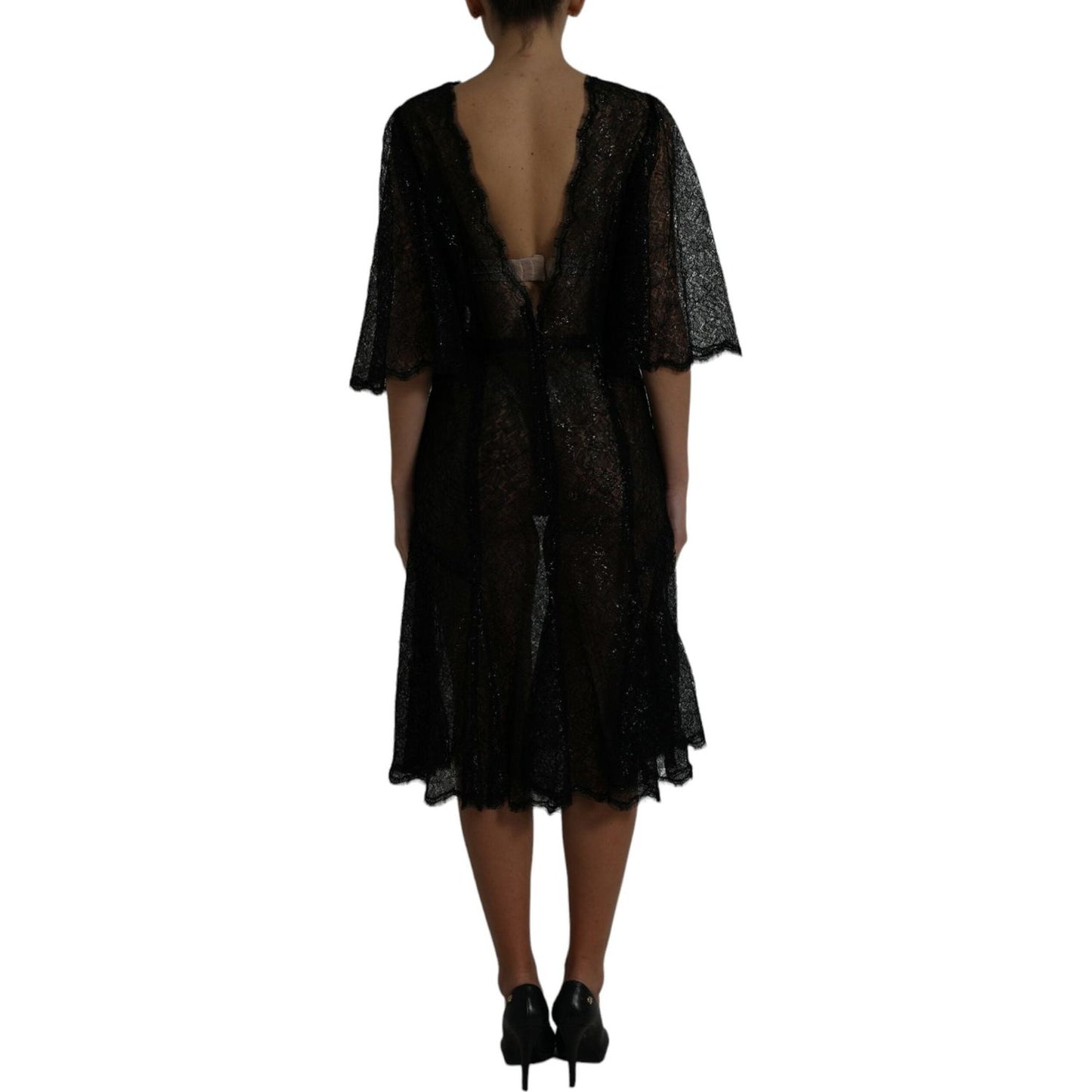 Dolce & Gabbana Elegant Floral Lace Midi Dress black-floral-lace-sheer-a-line-midi-dress