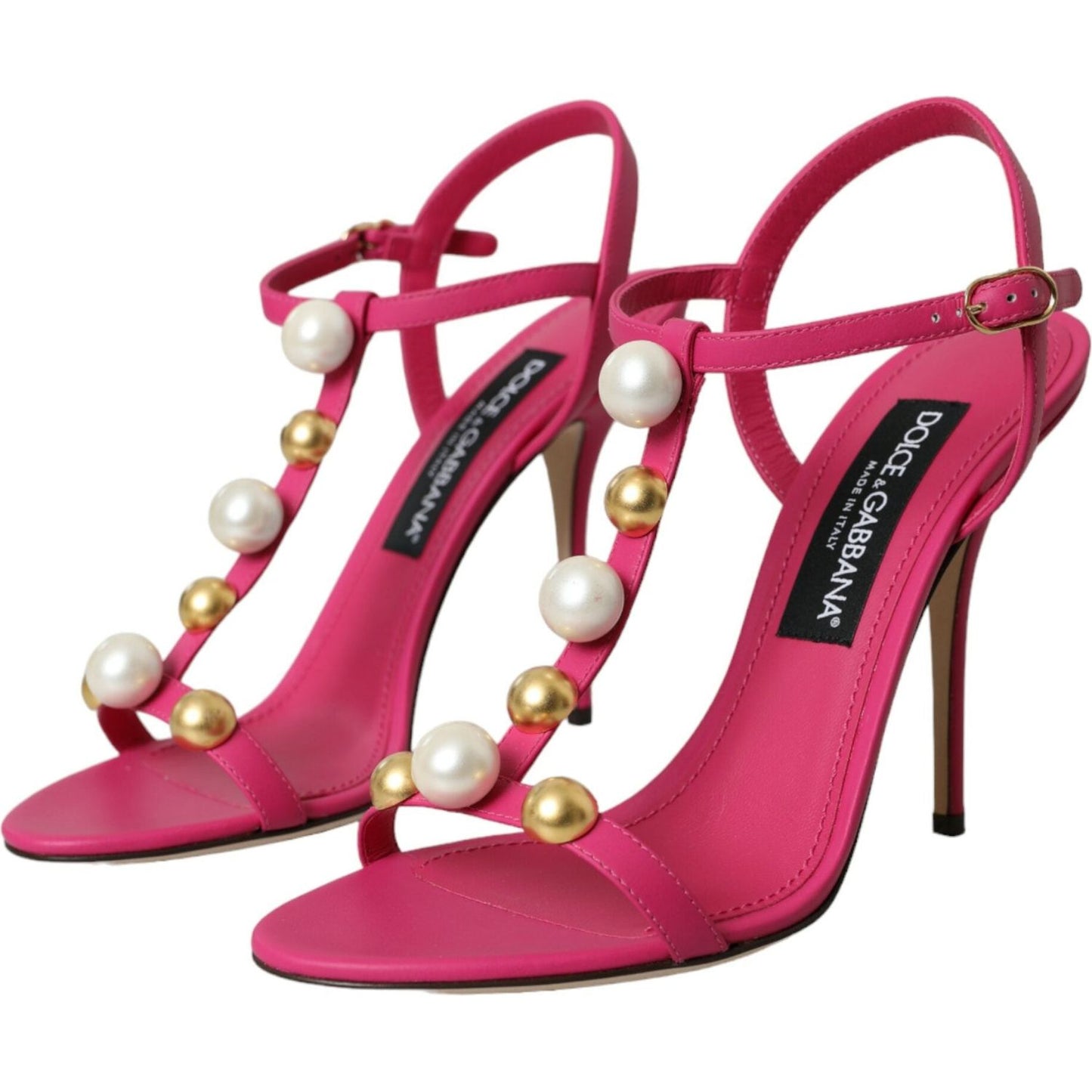 Dolce & Gabbana Pink Embellished Leather Sandals Heels Shoes pink-embellished-leather-sandals-heels-shoes