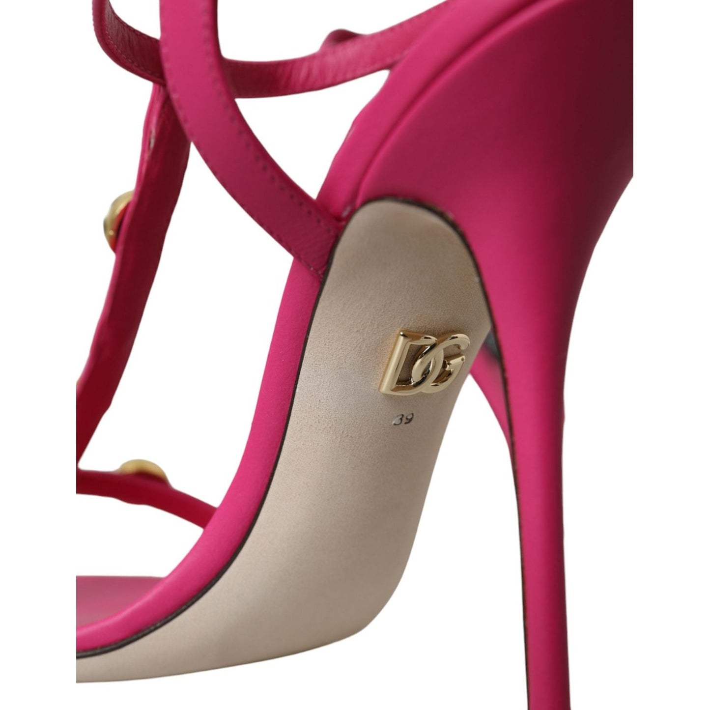 Dolce & Gabbana Pink Embellished Leather Sandals Heels Shoes pink-embellished-leather-sandals-heels-shoes
