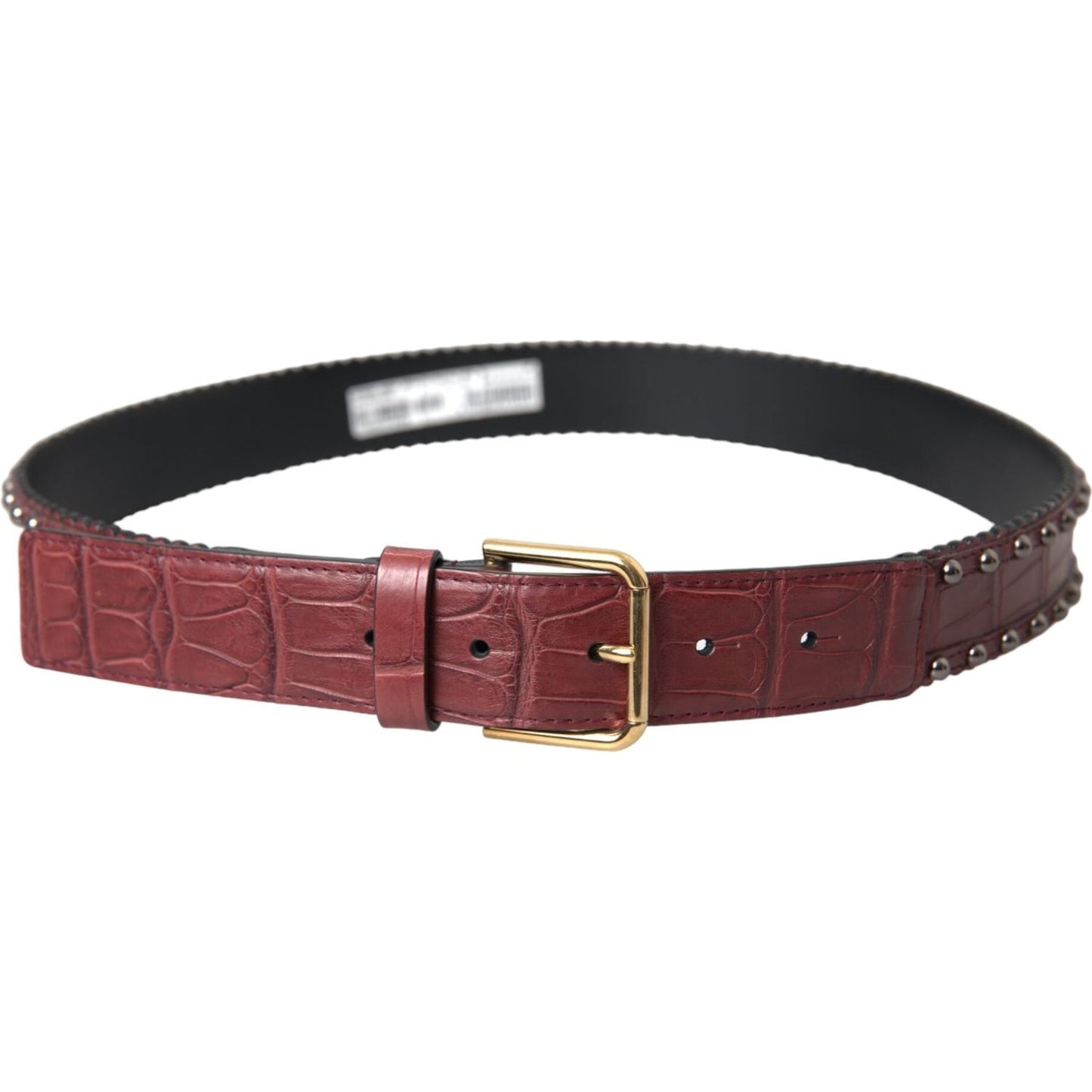 Brown Alligator Leather Studded Metal Buckle Belt