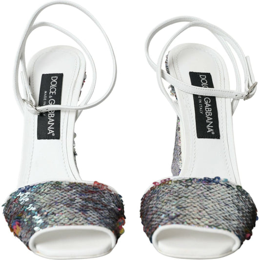 Dolce & GabbanaWhite Silver Sequin Ankle Strap Sandals ShoesMcRichard Designer Brands£449.00