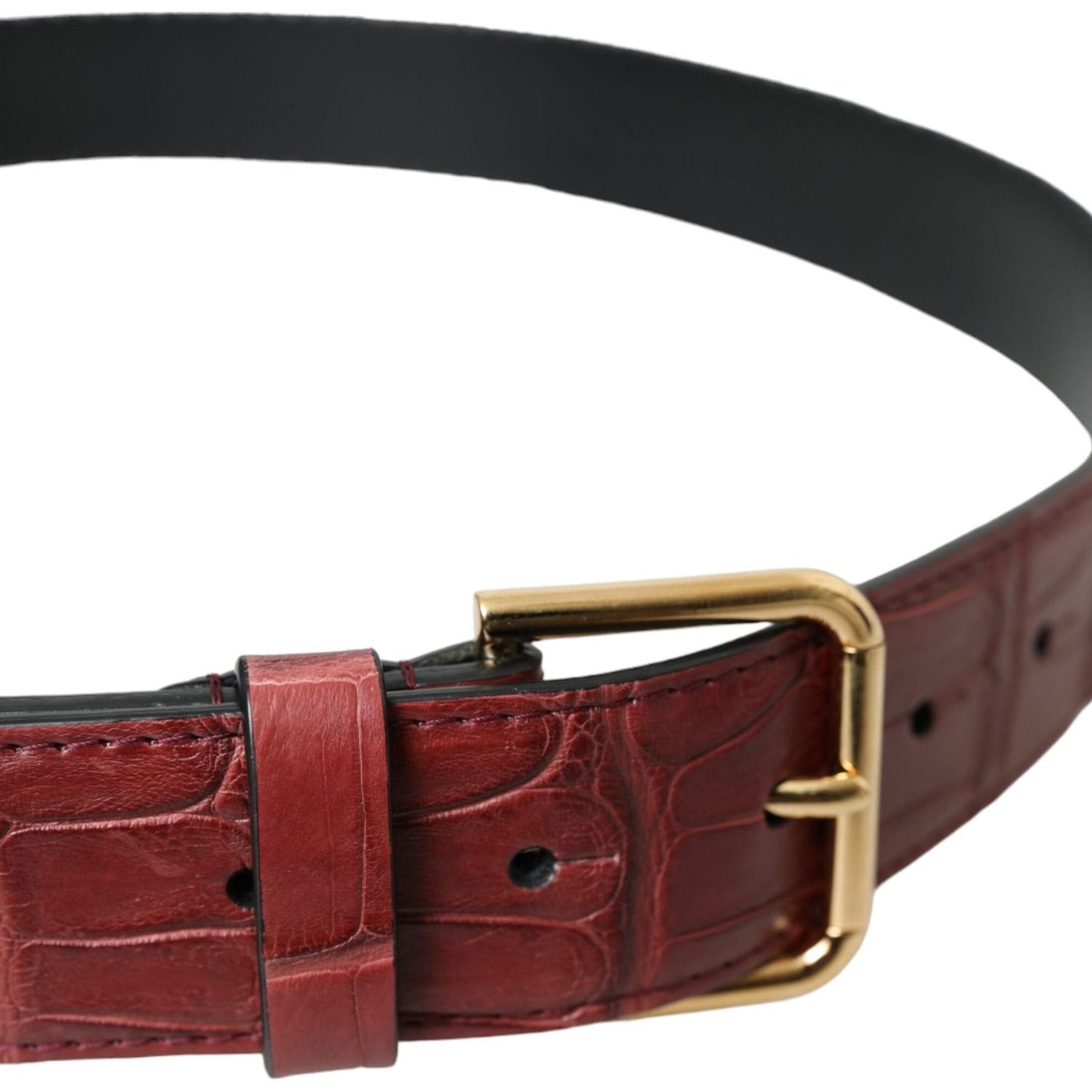 Brown Alligator Leather Studded Metal Buckle Belt