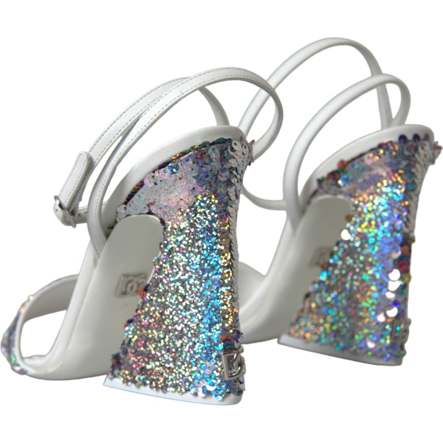 Dolce & Gabbana White Silver Sequin Ankle Strap Sandals Shoes white-silver-sequin-ankle-strap-sandals-shoes