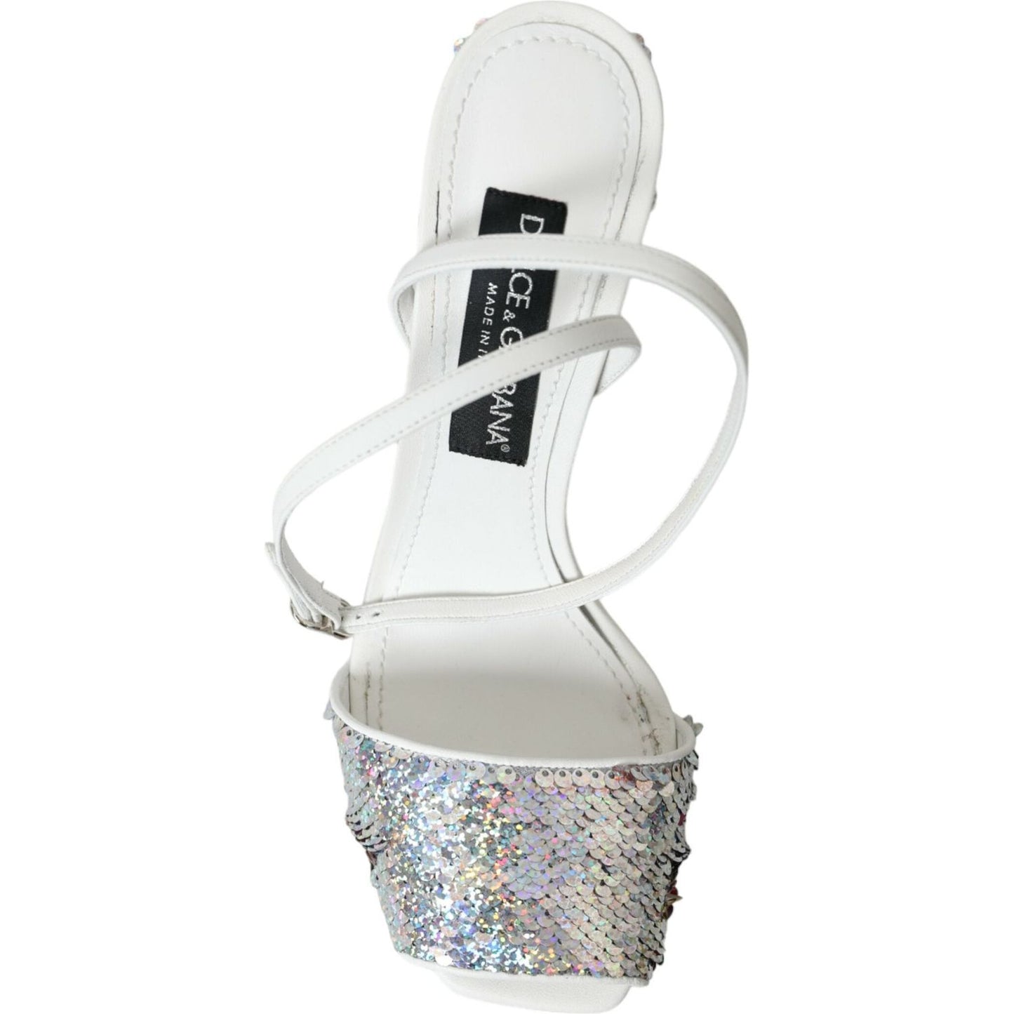 Dolce & Gabbana White Silver Sequin Ankle Strap Sandals Shoes white-silver-sequin-ankle-strap-sandals-shoes