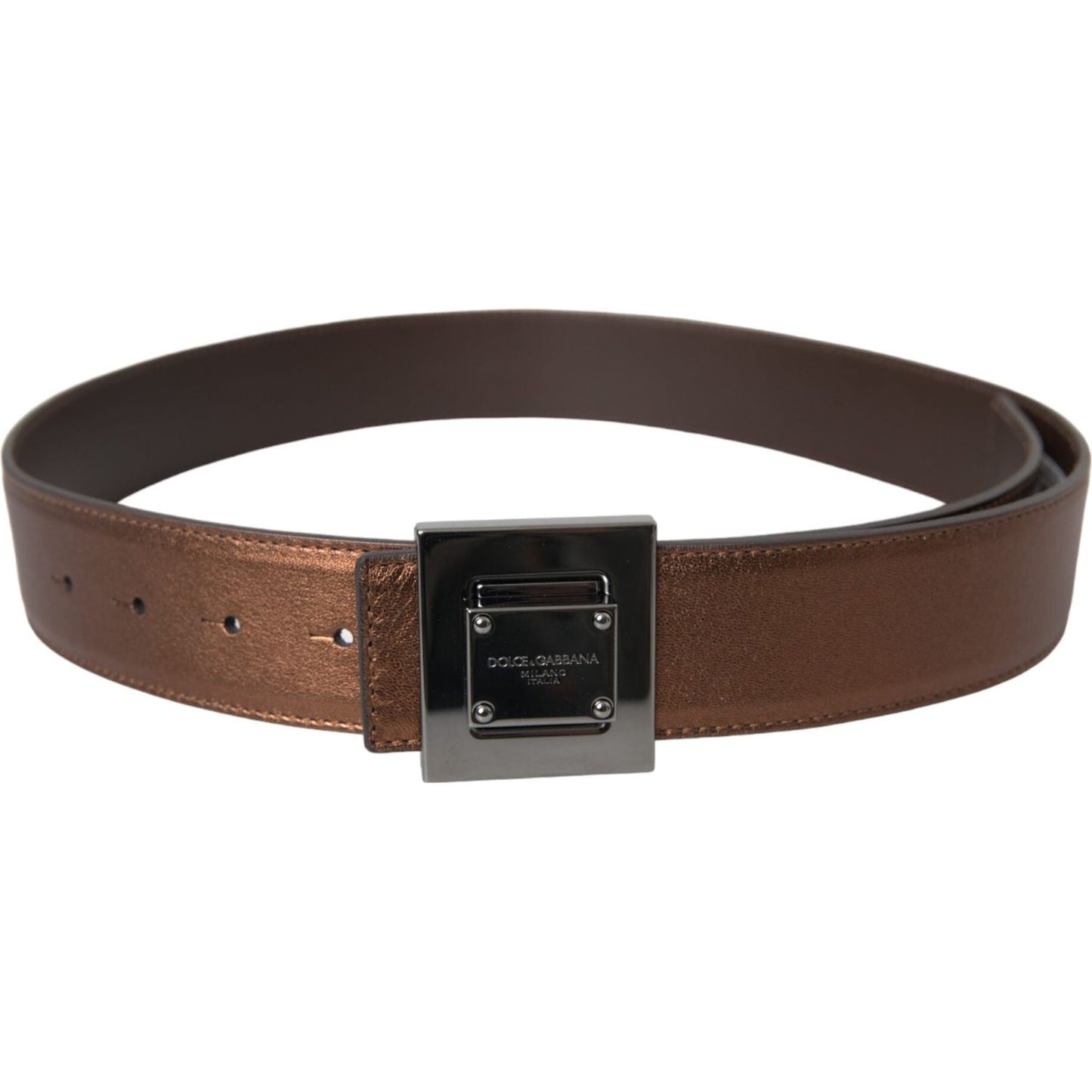 Metallic Bronze Leather Square Metal Buckle Belt