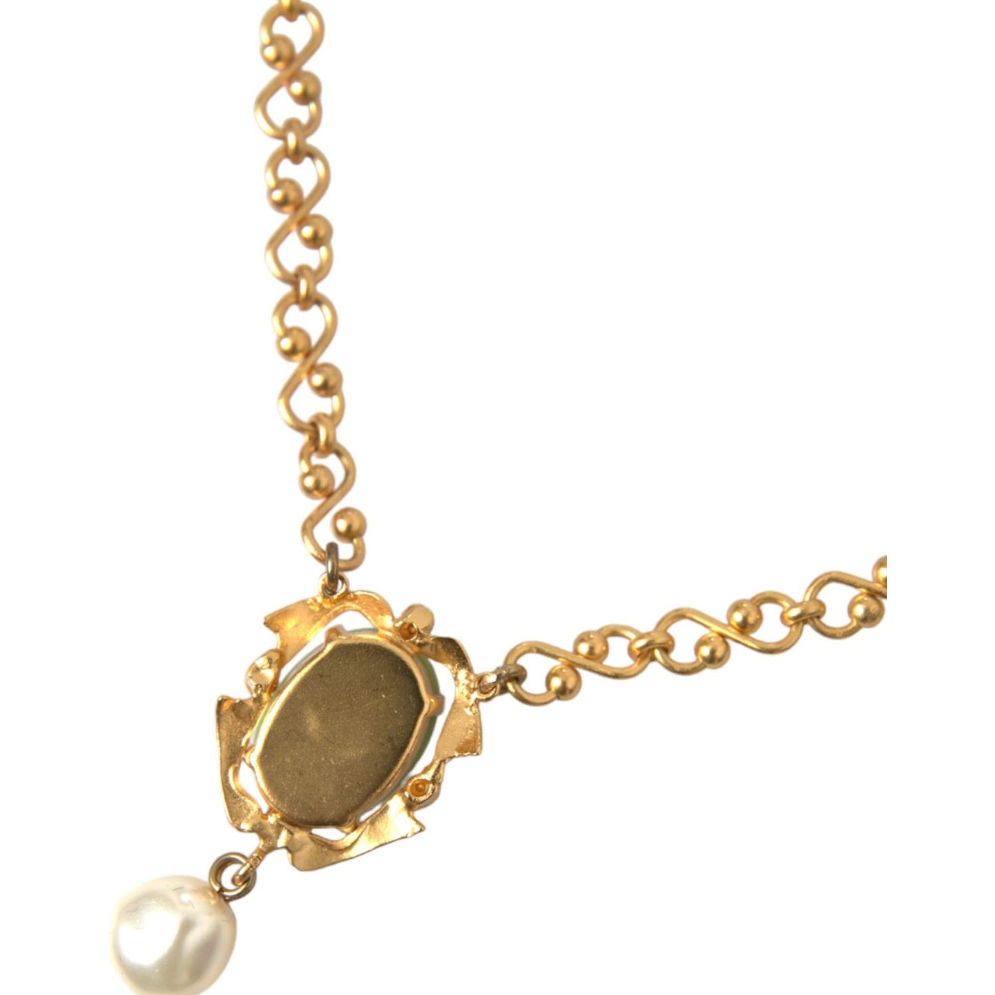 Dolce & Gabbana Gold Brass Chain Pearl Pendant Charm Necklace gold-brass-chain-pearl-pendant-charm-necklace