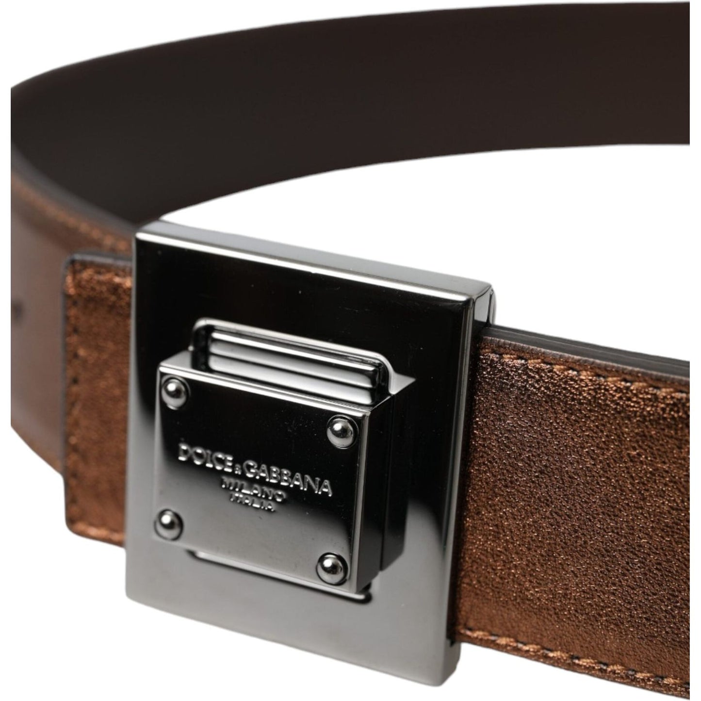 Metallic Bronze Leather Square Metal Buckle Belt