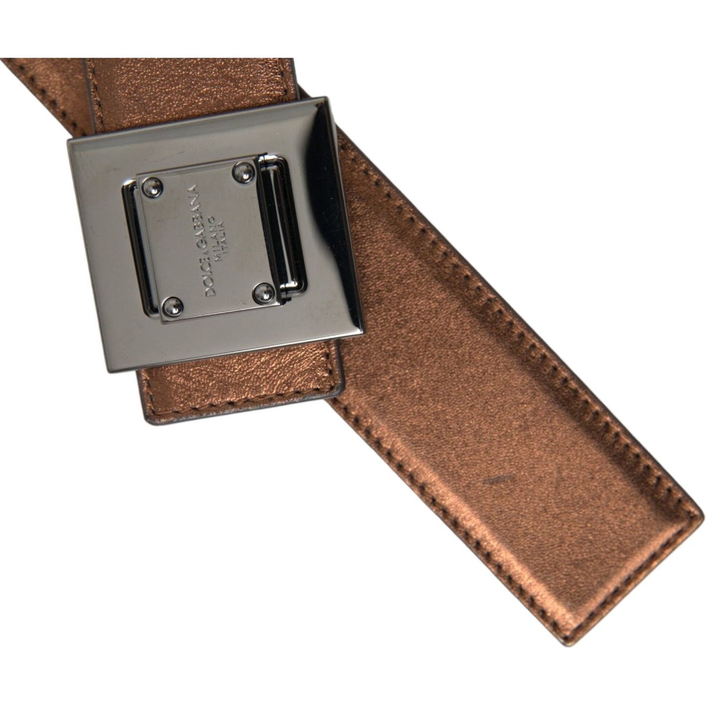 Metallic Bronze Leather Square Metal Buckle Belt