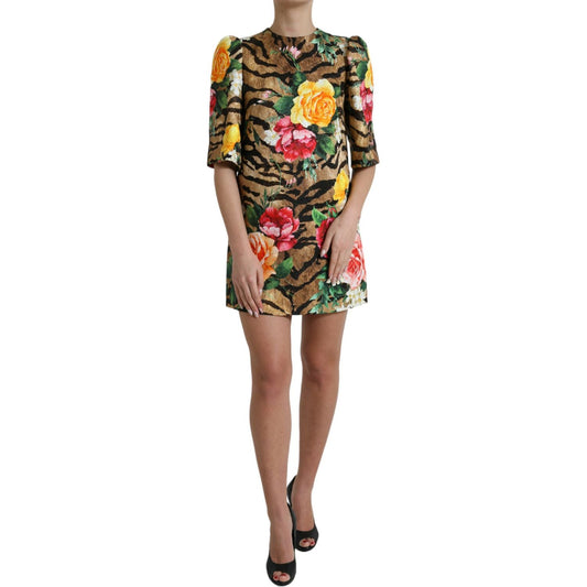 Dolce & Gabbana Animal & Floral Print Mini Shift Dress multicolor-tiger-floral-print-shift-mini-dress