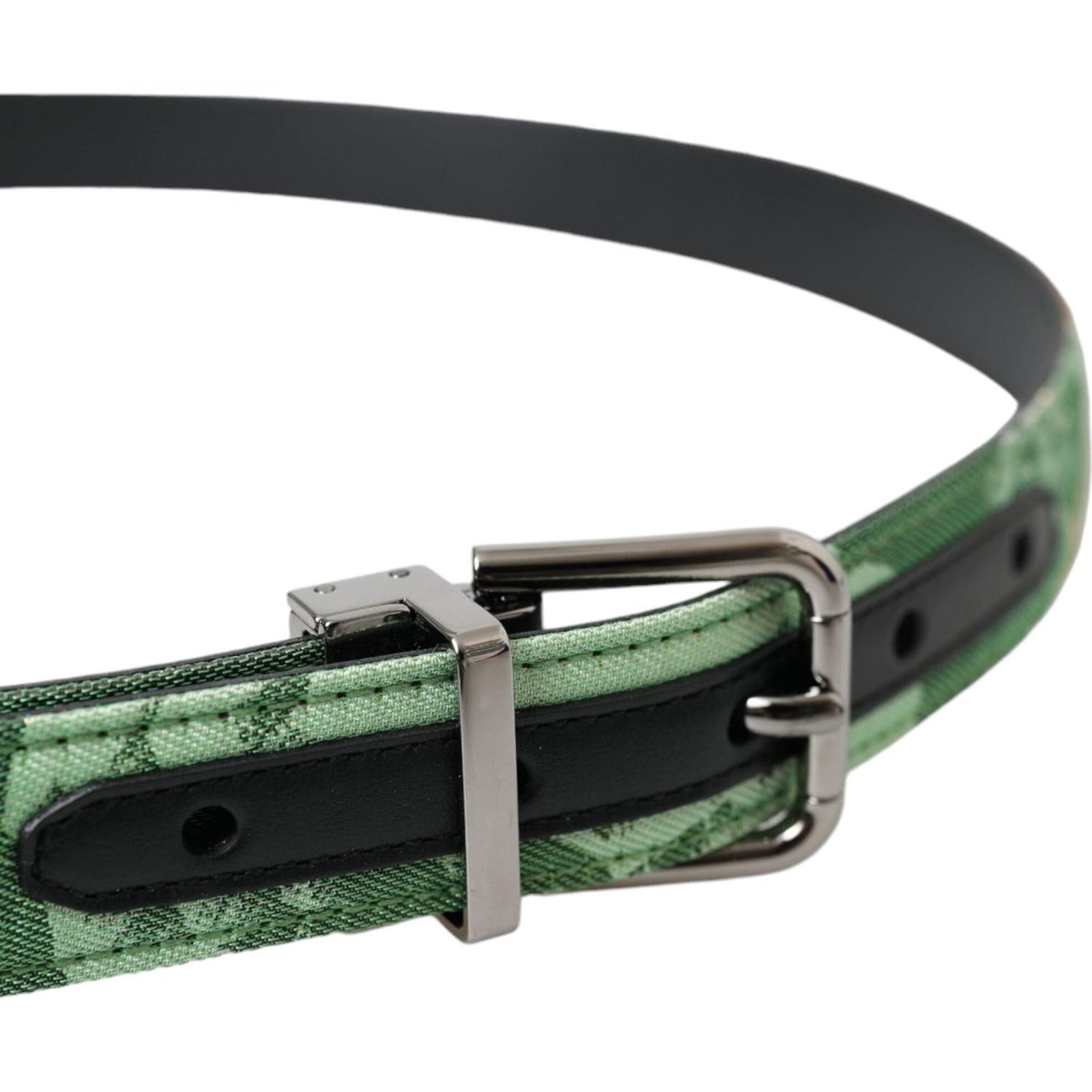 Green Leather Jacquard Silver Metal Buckle Belt