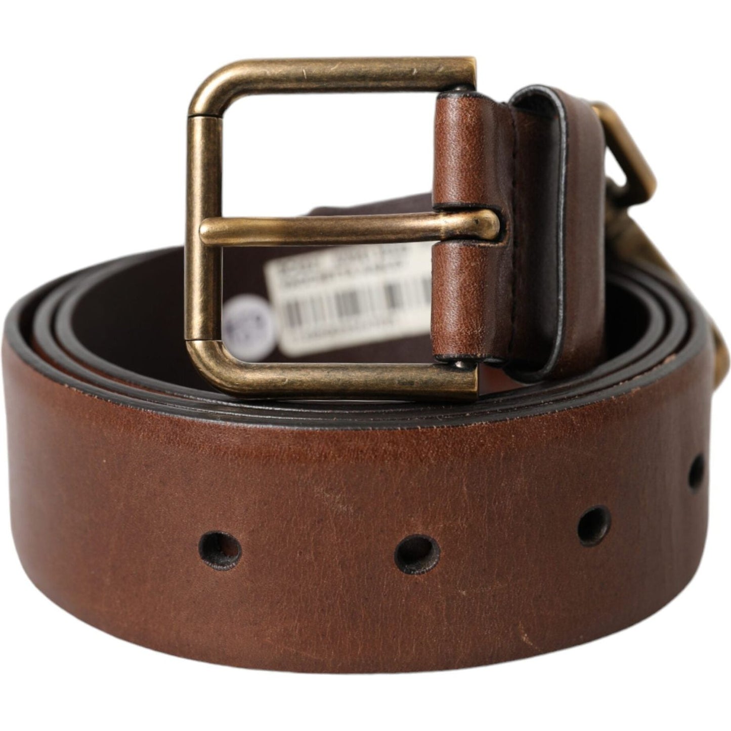 Brown Calf Leather Gold Metal Buckle Belt Men