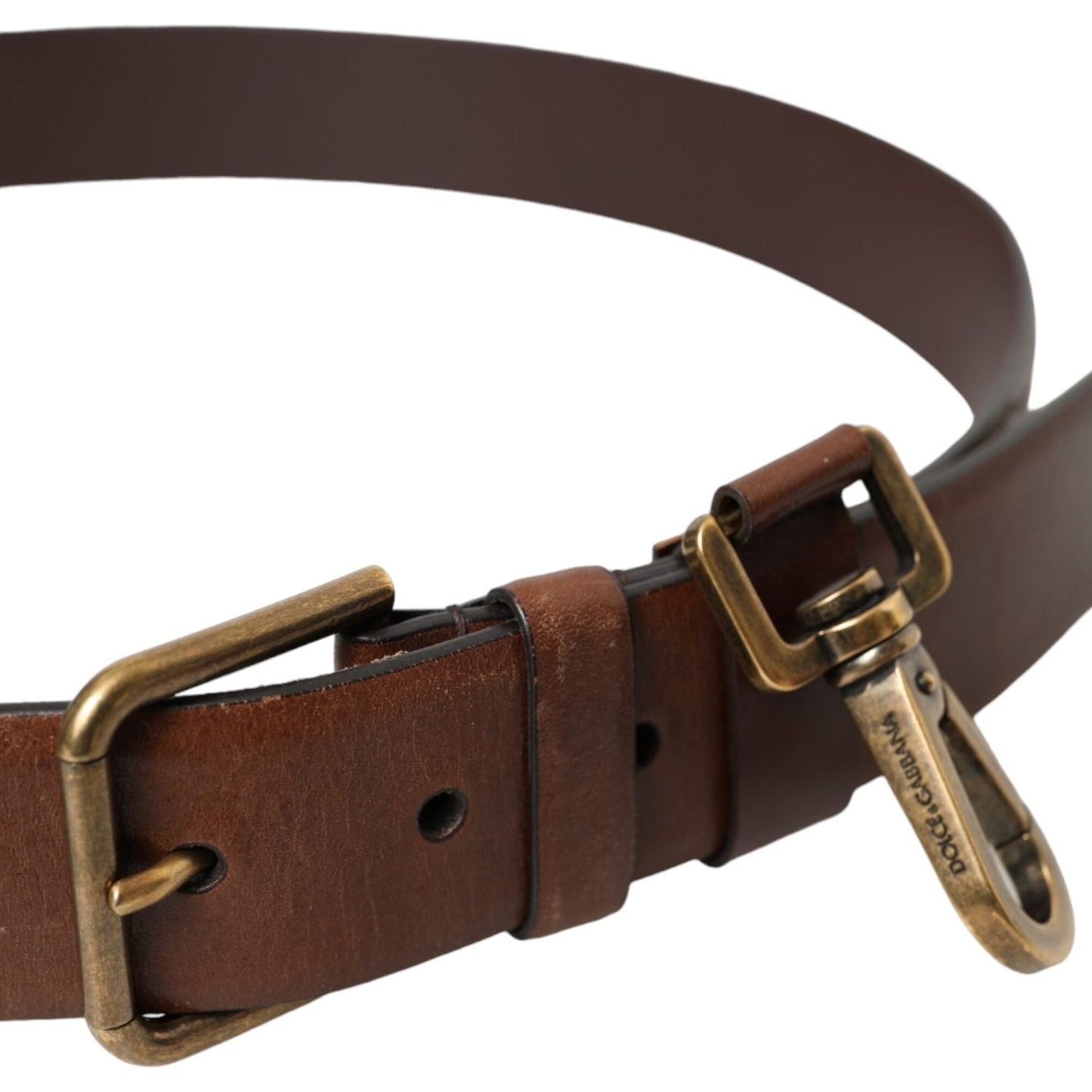 Brown Calf Leather Gold Metal Buckle Belt Men