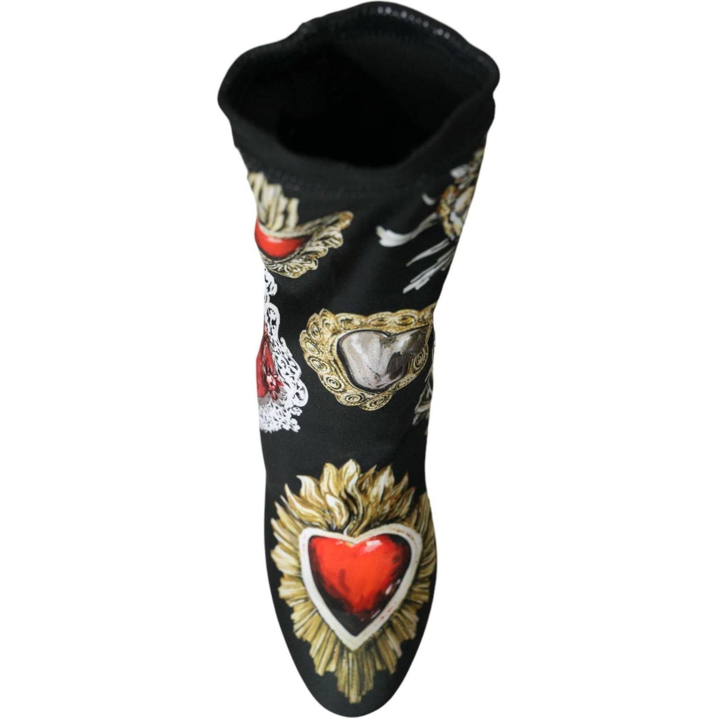 Dolce & Gabbana Black Stretch Socks Red Hearts Booties Shoes black-stretch-socks-red-hearts-booties-shoes