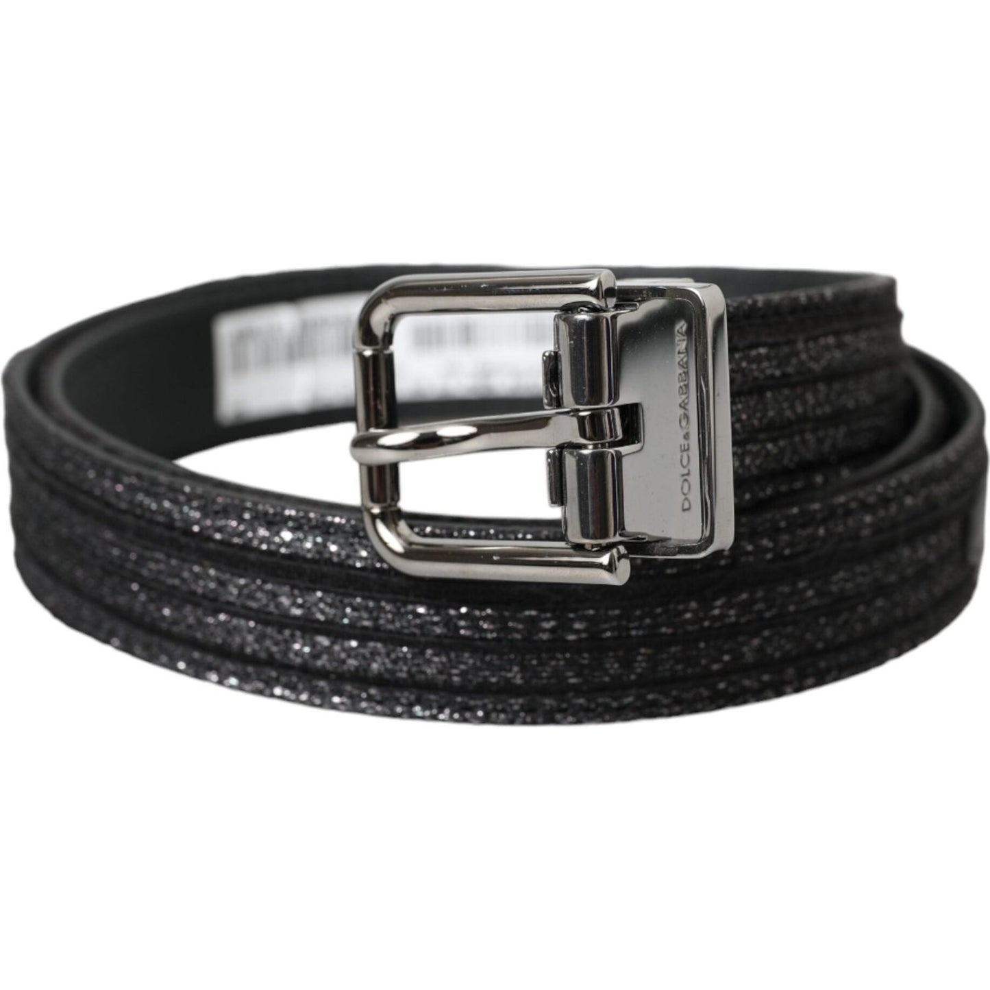 Black Jacquard Stripes Silver Metal Buckle Belt