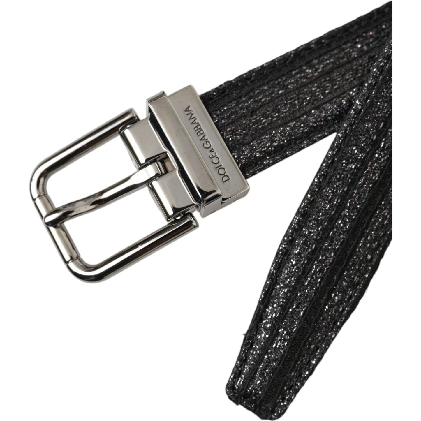 Black Jacquard Stripes Silver Metal Buckle Belt