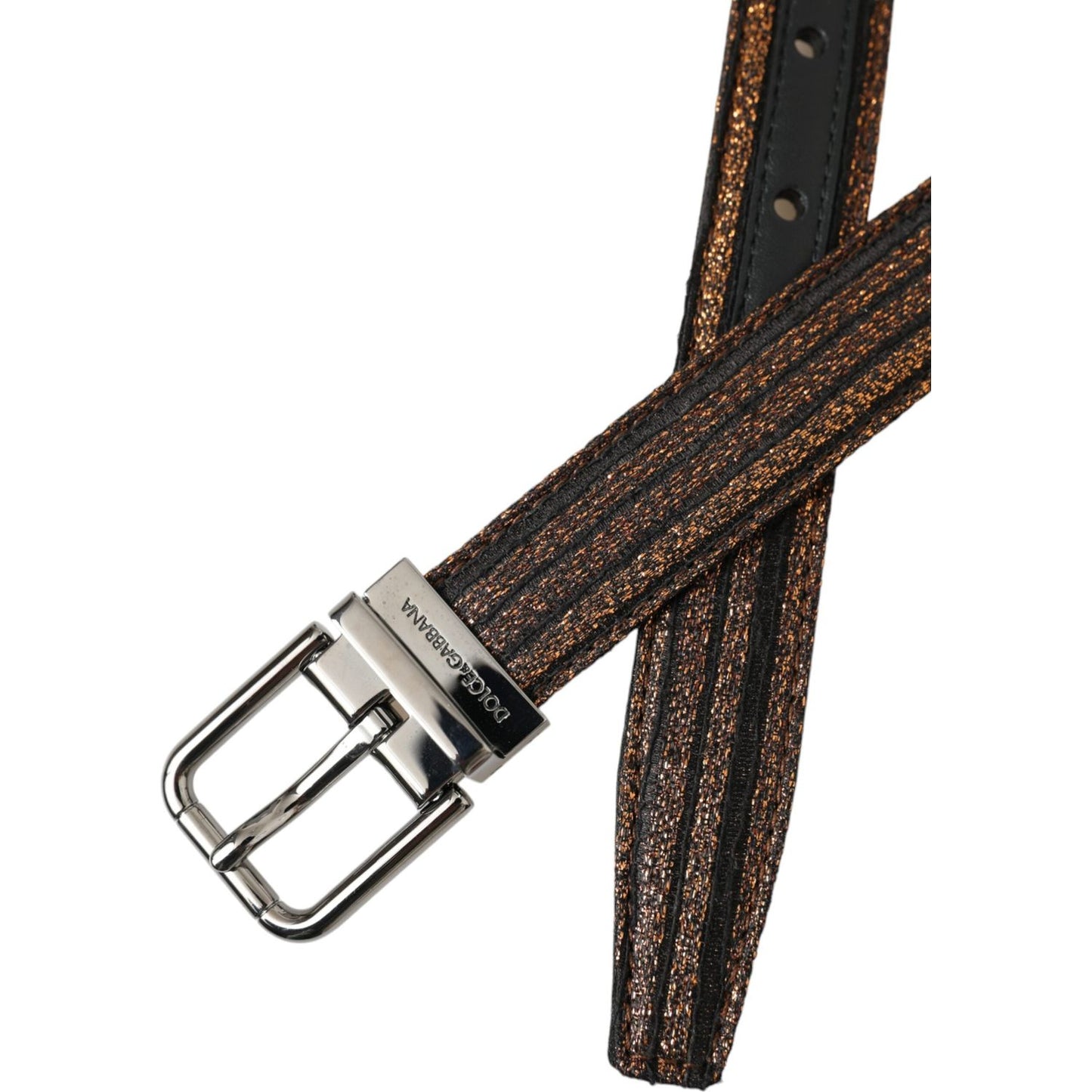 Gold Jacquard Stripes Silver Metal Buckle Belt