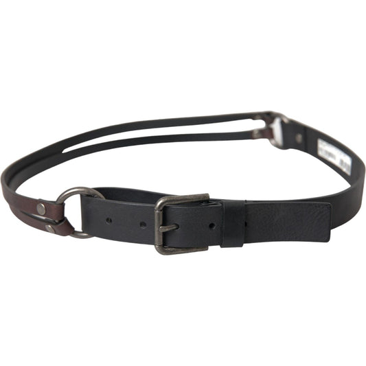 Black Brown Leather Silver Metal Buckle Belt