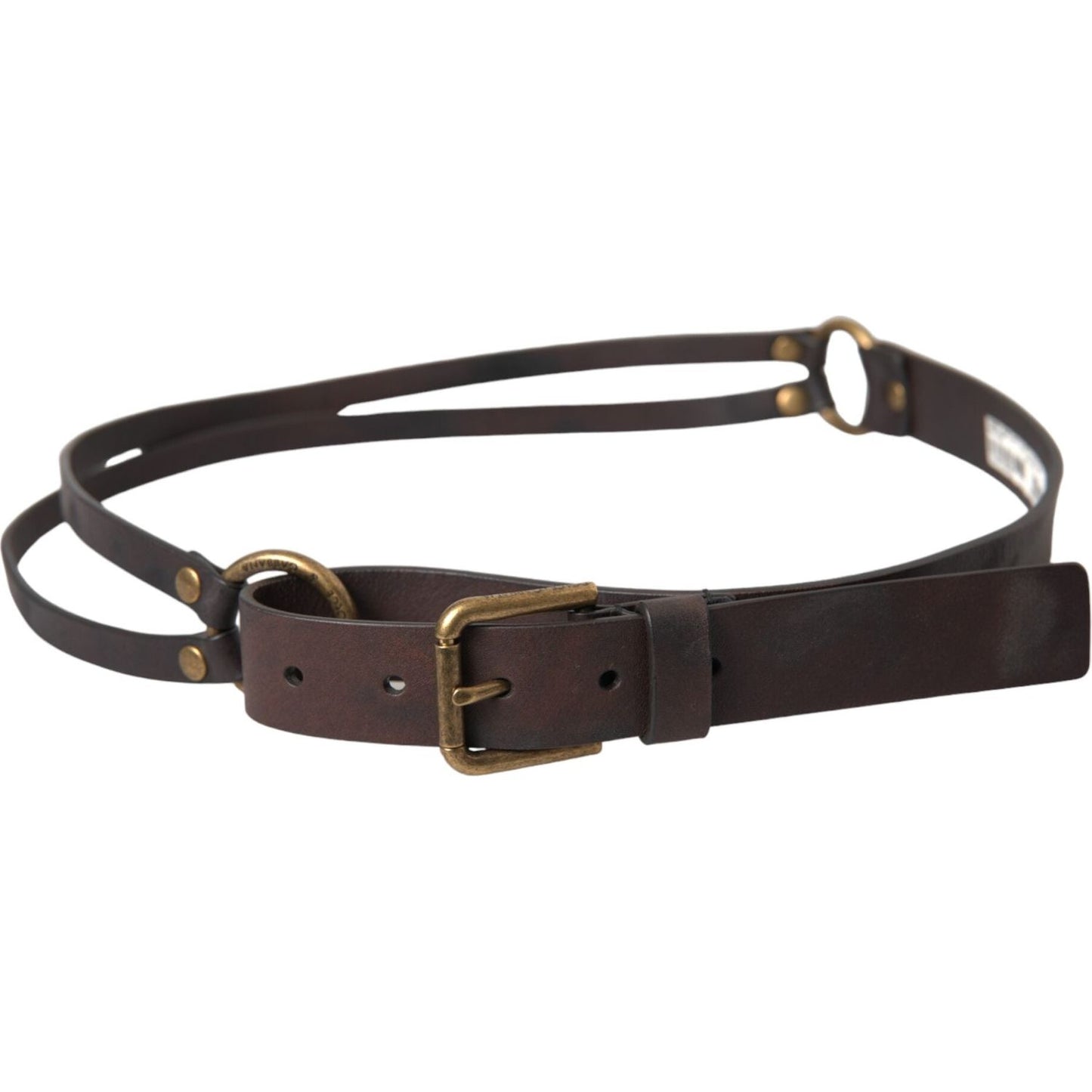 Dark Brown Leather Gold Metal Buckle Women Belt