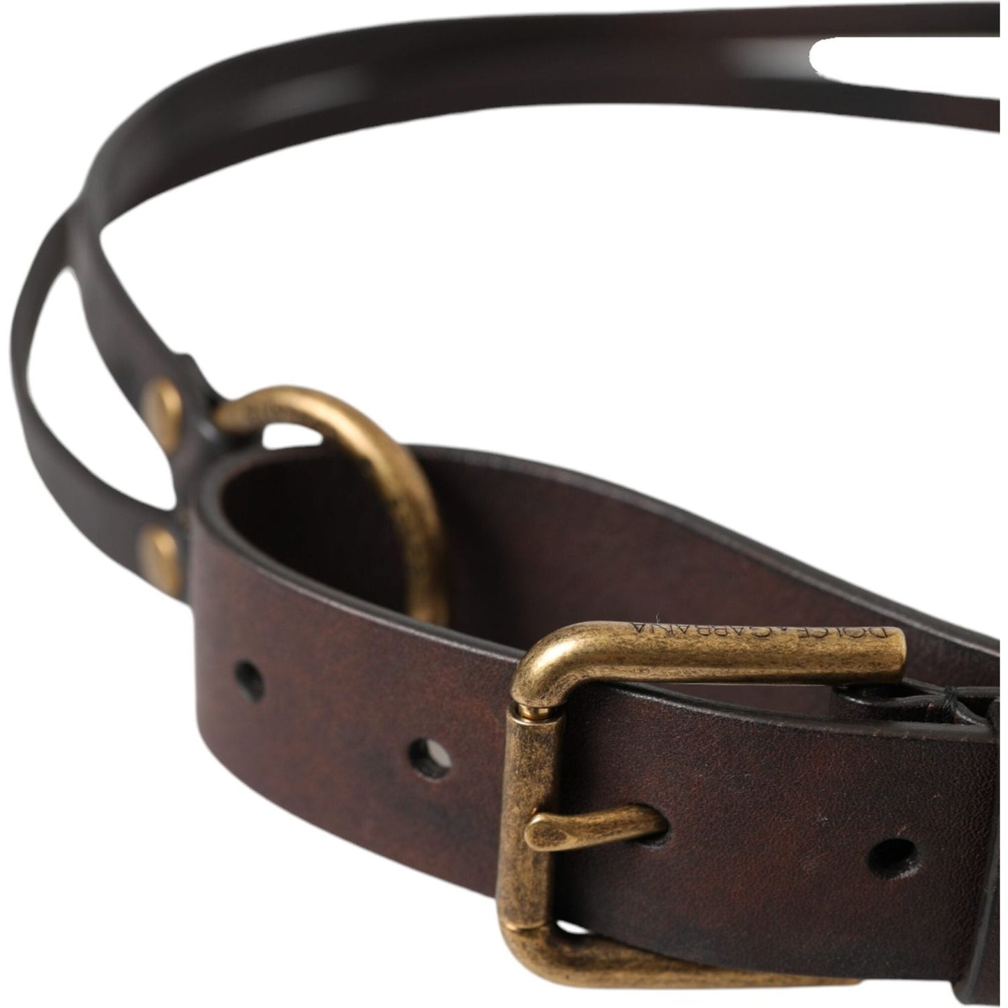 Dark Brown Leather Gold Metal Buckle Women Belt