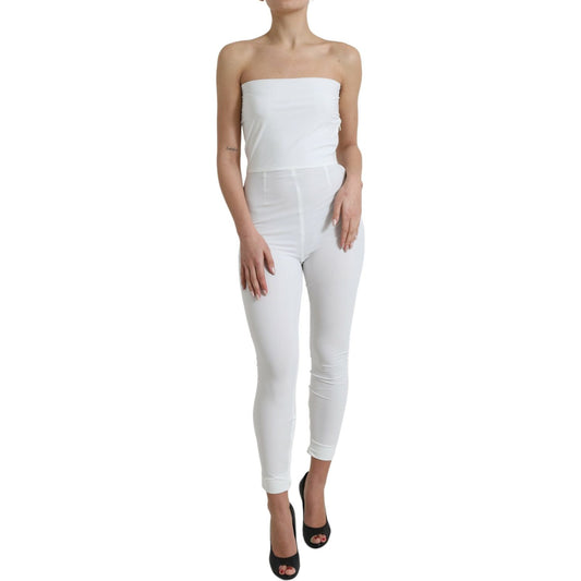 Dolce & Gabbana | Elegant White Strapless Jumpsuit Dress| McRichard Designer Brands   