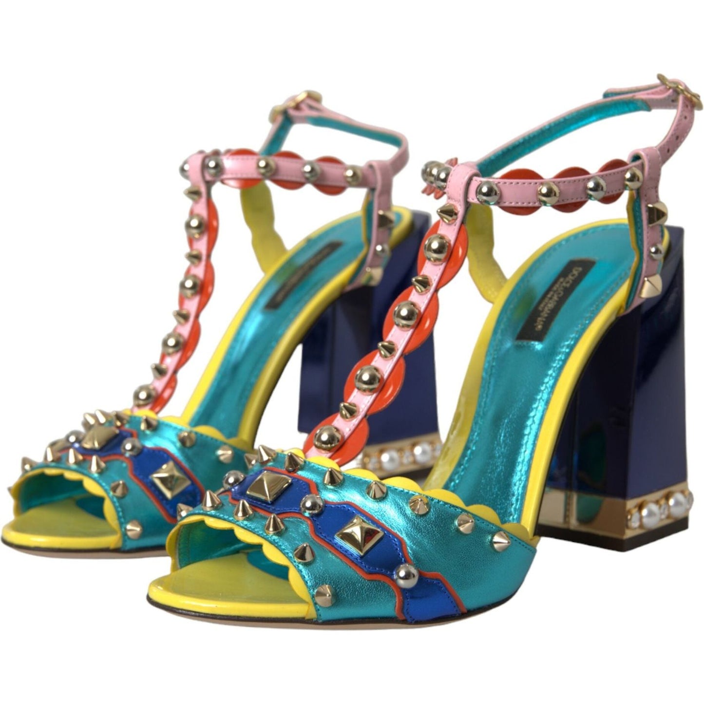 Dolce & Gabbana Multicolor Studded Leather Sandals Shoes multicolor-studded-leather-sandals-shoes