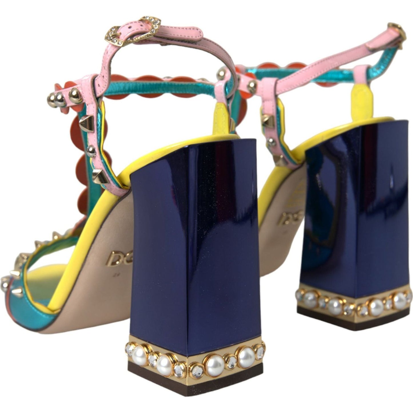 Dolce & Gabbana Multicolor Studded Leather Sandals Shoes multicolor-studded-leather-sandals-shoes