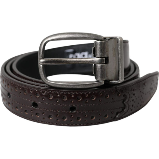 Dark Brown Perforated Leather Metal Buckle Belt Men