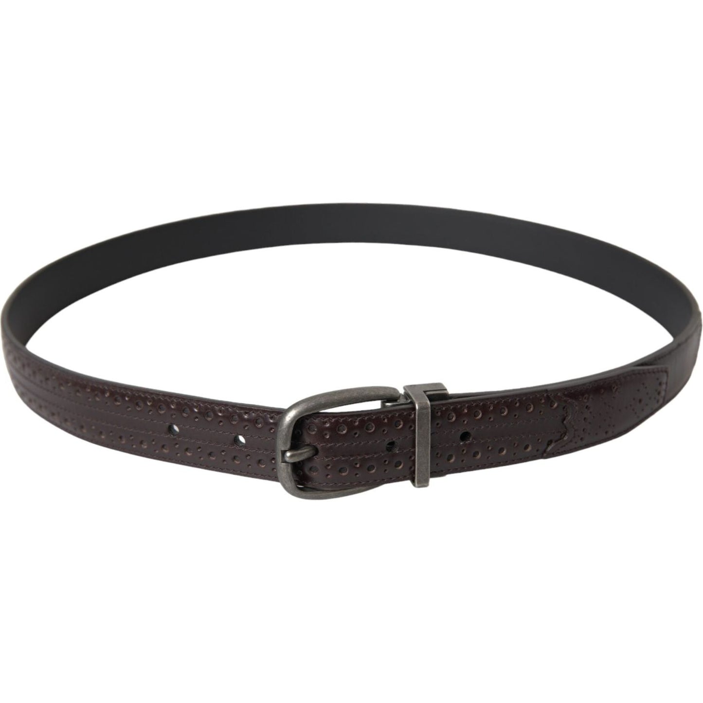 Dark Brown Perforated Leather Metal Buckle Belt Men
