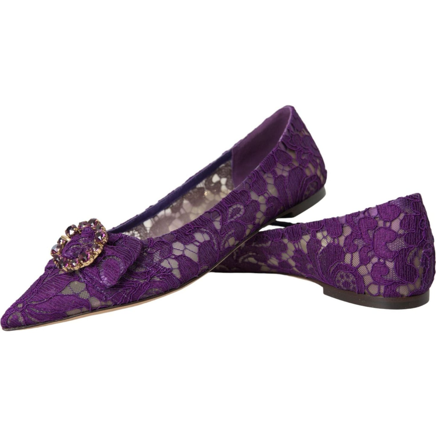 Dolce & Gabbana Purple Taormina Lace Crystal Loafers Shoes purple-taormina-lace-crystal-loafers-shoes