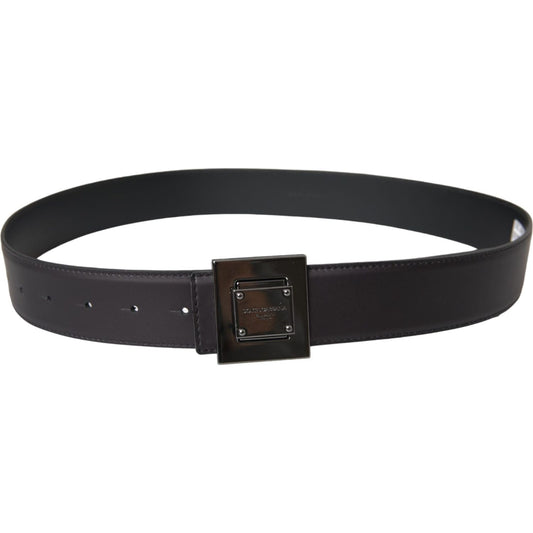 Black Calf Leather Square Metal Buckle Belt