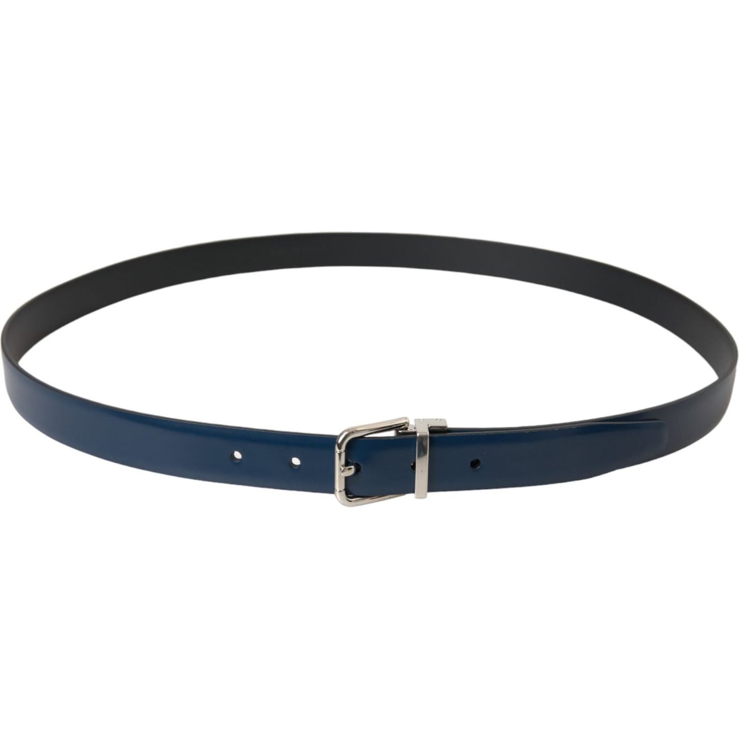 Blue Calf Leather Silver Metal Buckle Belt Men