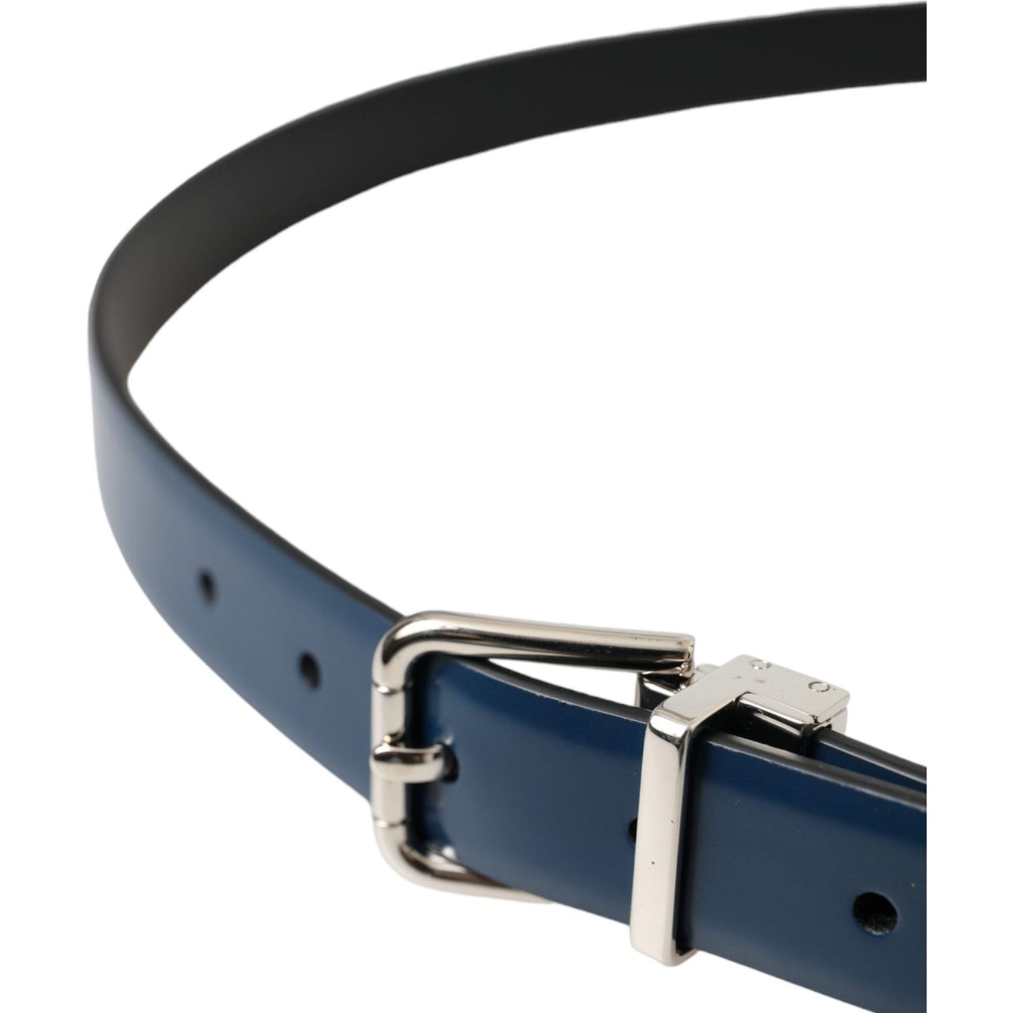 Blue Calf Leather Silver Metal Buckle Belt Men