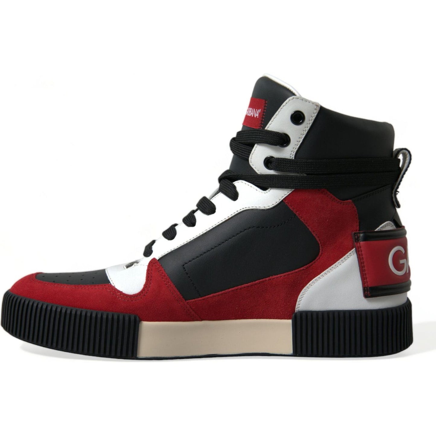 Dolce & Gabbana Debonair Calfskin High-Top Sneakers black-red-leather-high-top-miami-sneakers-shoes