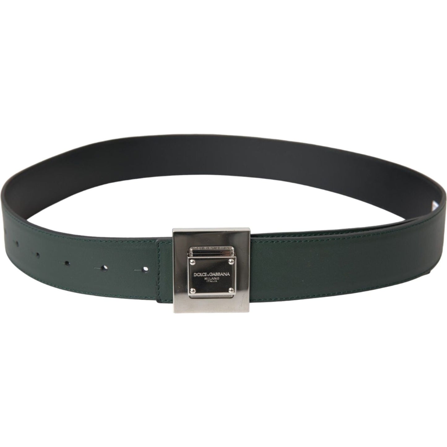 Green Calf Leather Square Metal Buckle Belt