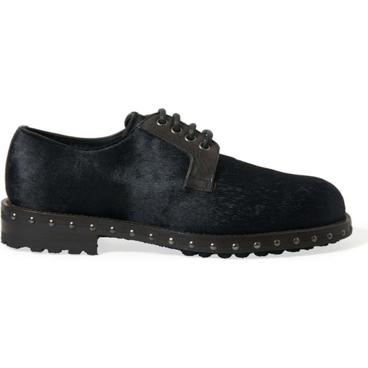 Dolce & Gabbana | Elegant Black Calf Fur Derby Shoes| McRichard Designer Brands   