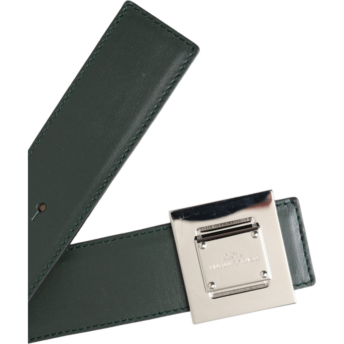 Green Calf Leather Square Metal Buckle Belt