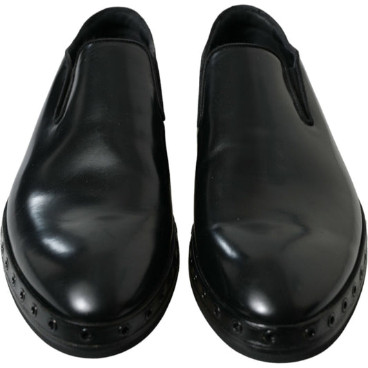 Dolce & Gabbana Elegant Black Leather Studded Loafers black-leather-studded-loafers-dress-shoes