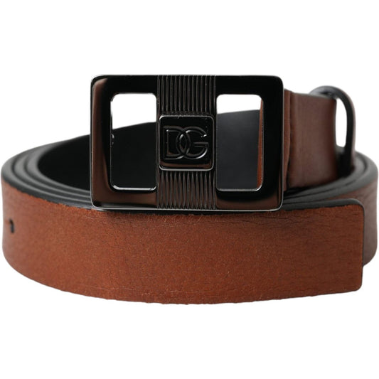 Dark Brown Leather Square Metal Buckle Belt