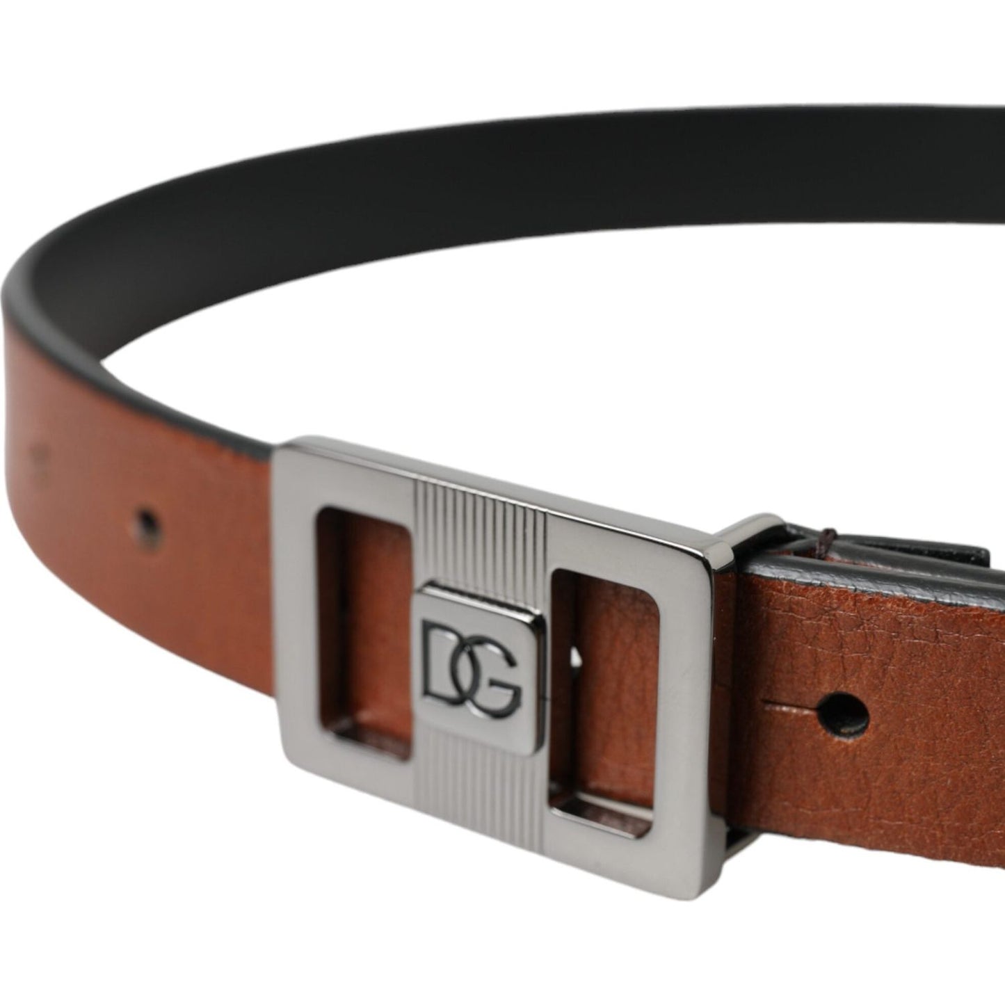 Dark Brown Leather Square Metal Buckle Belt