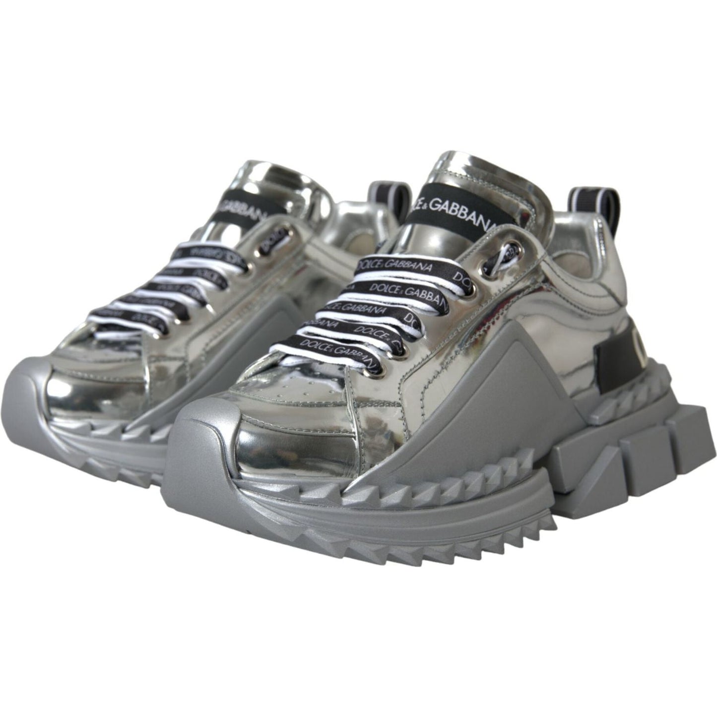 Dolce & Gabbana Silver Leather Super Queen Sneakers Shoes silver-leather-super-queen-sneakers-shoes