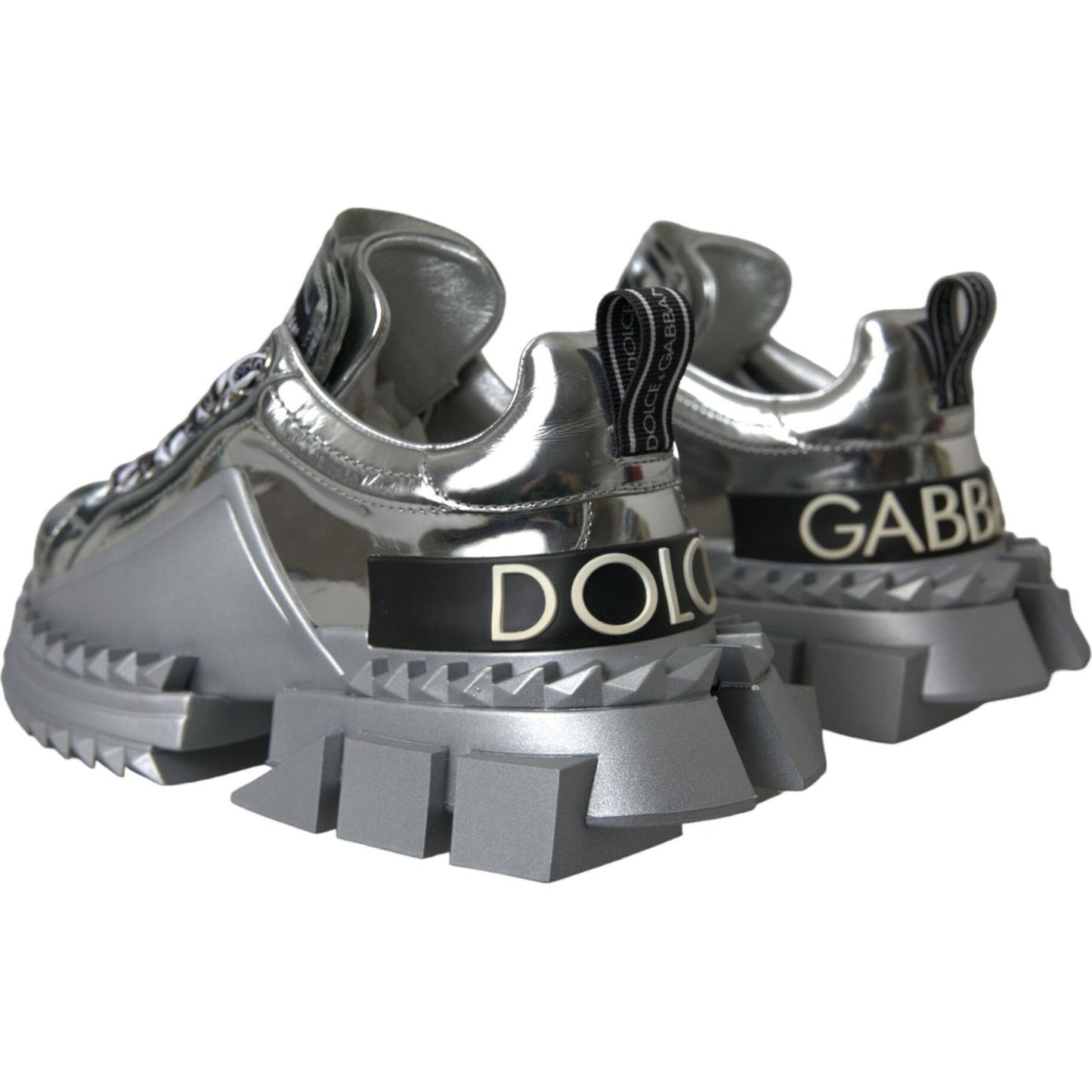 Dolce & Gabbana Silver Leather Super Queen Sneakers Shoes silver-leather-super-queen-sneakers-shoes
