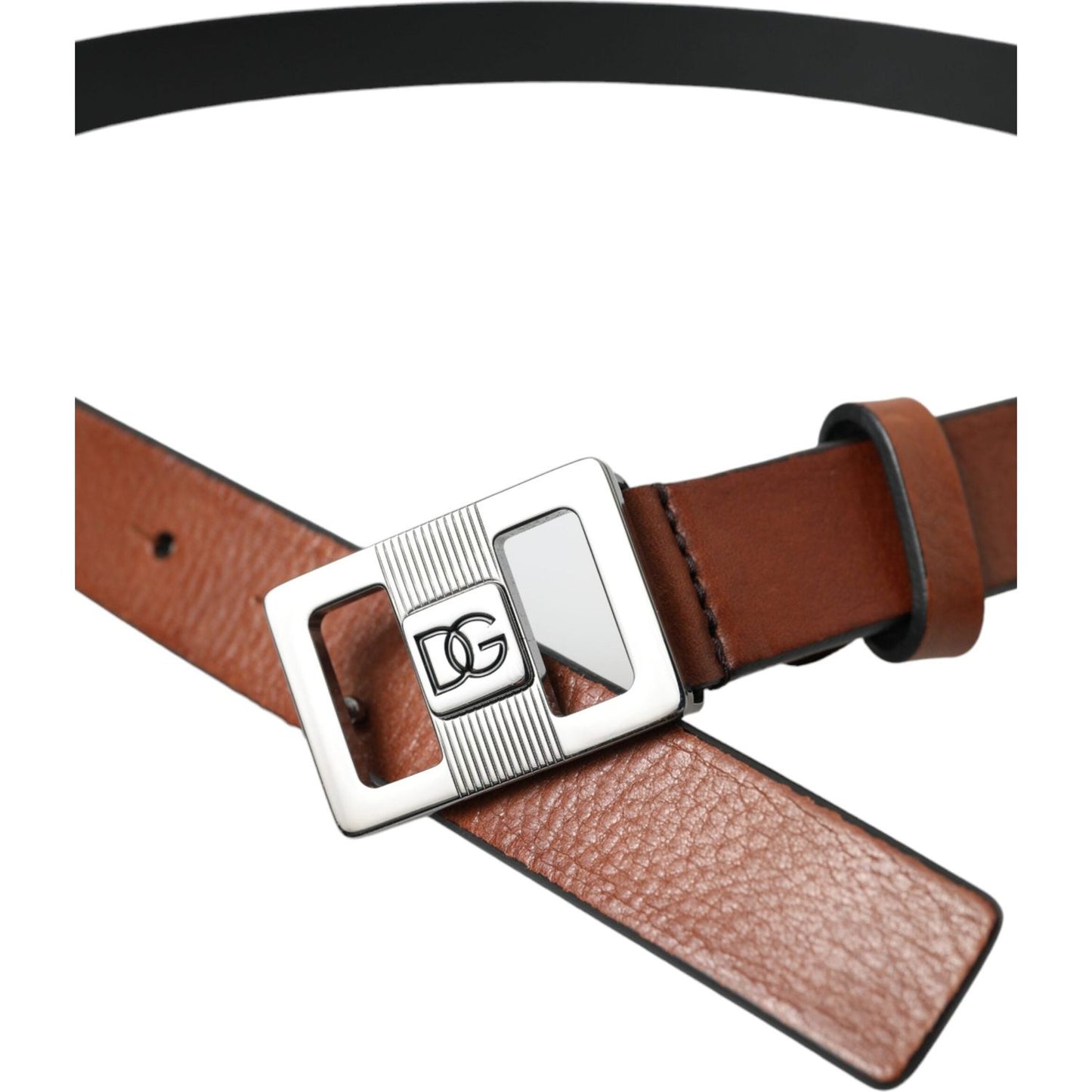 Dark Brown Leather Square Metal Buckle Belt