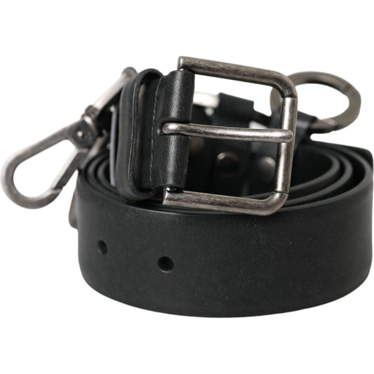 Black Calf Leather Silver Metal Buckle Belt